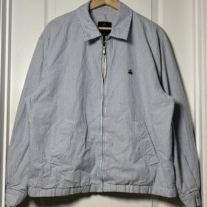 Brooks Brothers Est. 1818 Blue and White Striped Full Zip Collared Bomber Jacket